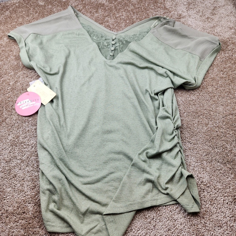 Sweet Wanderer Maternity Sage Green Lace V-Neck Ruched Top 2XL PTB5603M NEW